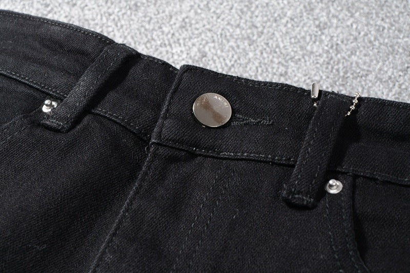 Ripped men's rhinestone jeans