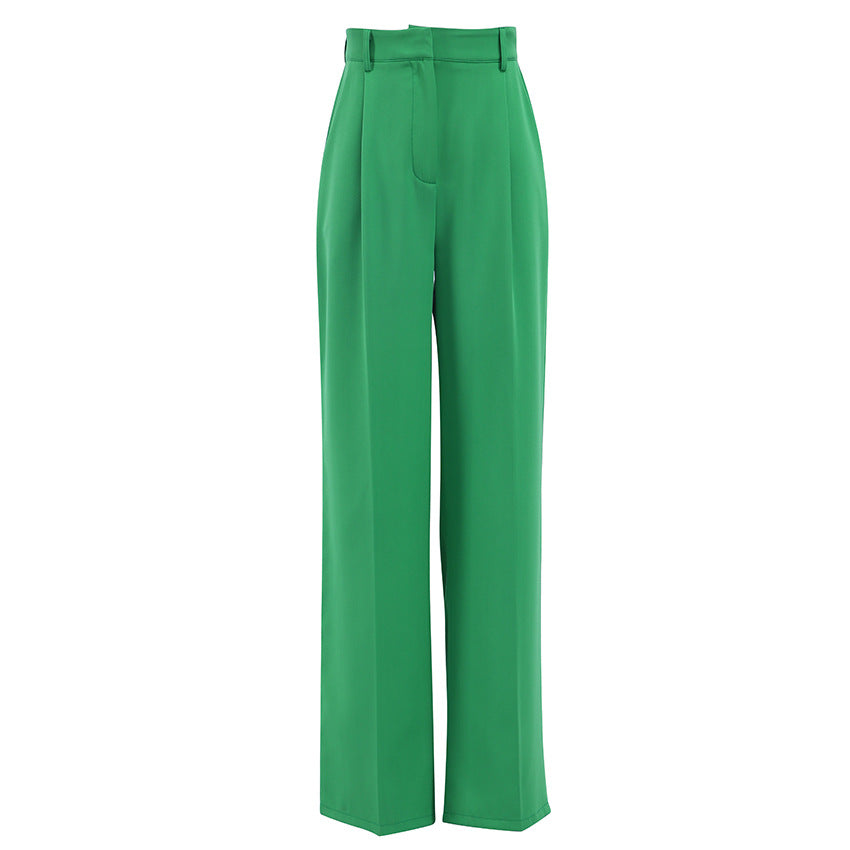 Women's Green High Waist Wide Leg Pants