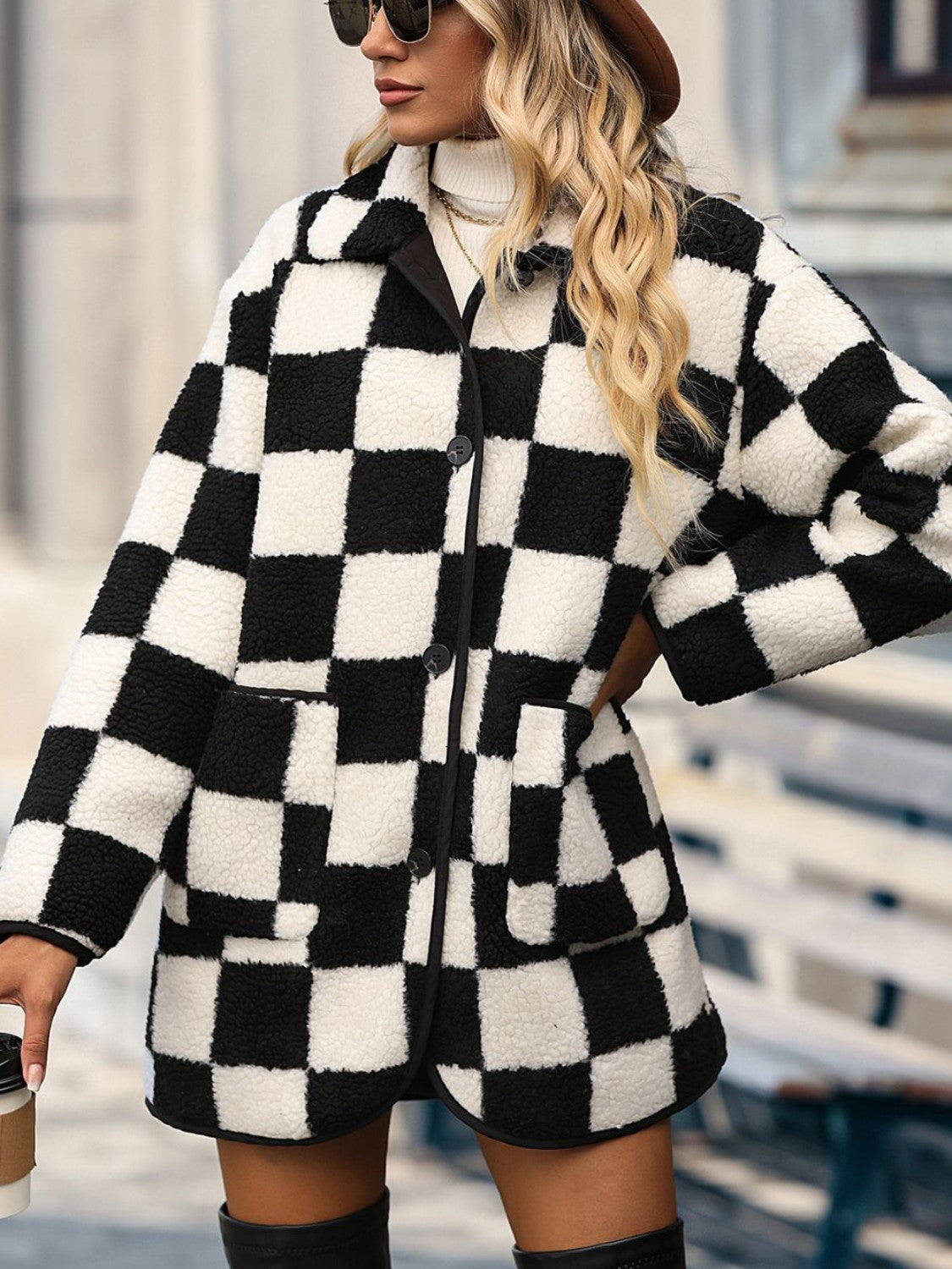 Checkered Coat with Pockets