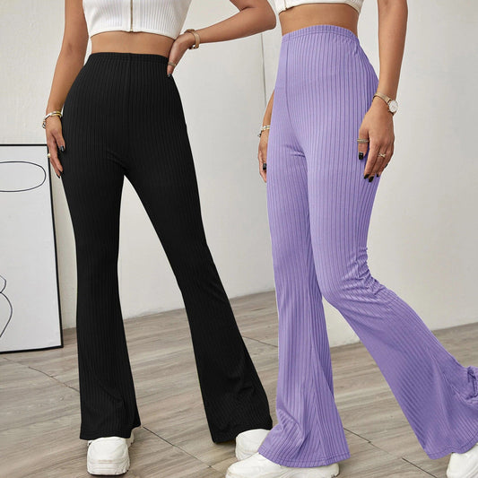 High-Waist Flared Knit Casual Pants