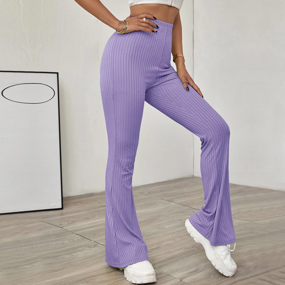 High-Waist Flared Knit Casual Pants