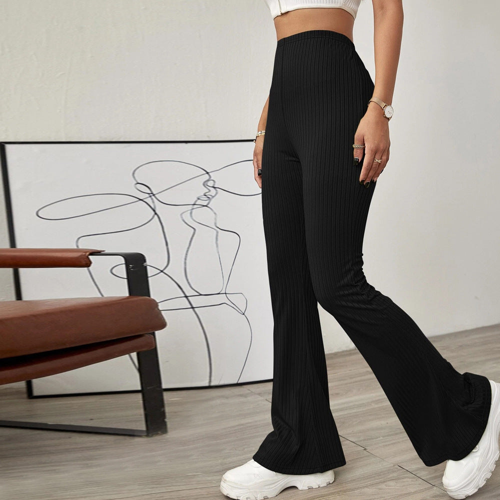 High-Waist Flared Knit Casual Pants