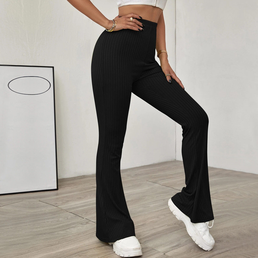 High-Waist Flared Knit Casual Pants