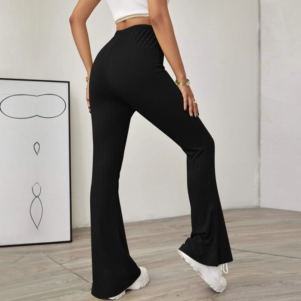 High-Waist Flared Knit Casual Pants