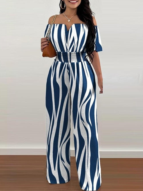 Off Shoulder Shirred Waist Jumpsuit