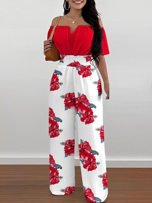 Off Shoulder Shirred Waist Jumpsuit