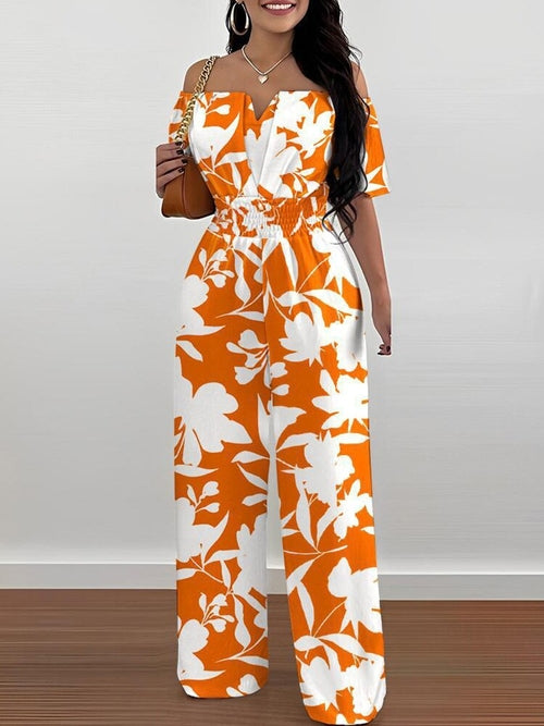 Off Shoulder Shirred Waist Jumpsuit