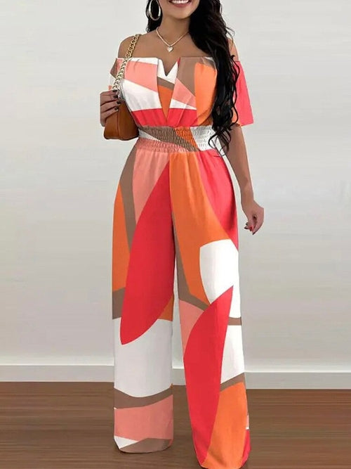Off Shoulder Shirred Waist Jumpsuit