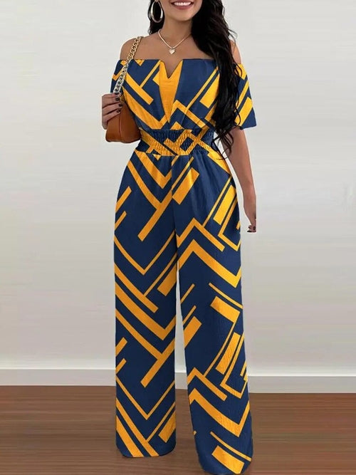 Off Shoulder Shirred Waist Jumpsuit