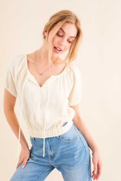 Cotton Gauze Waist Tied Blouse