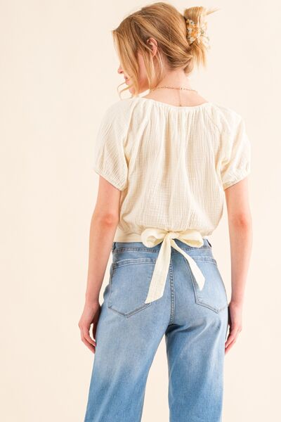 Cotton Gauze Waist Tied Blouse