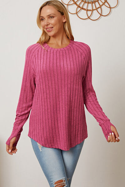 Ribbed Sleeve T-Shirt with Thumbhole