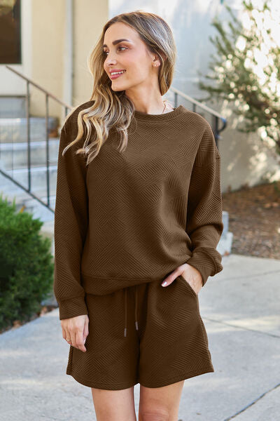NOOSKY Long Sleeve Top and Shorts Set