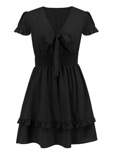 V-Neck Tiered Mini Dress