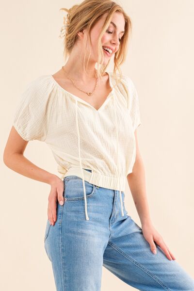 Cotton Gauze Waist Tied Blouse