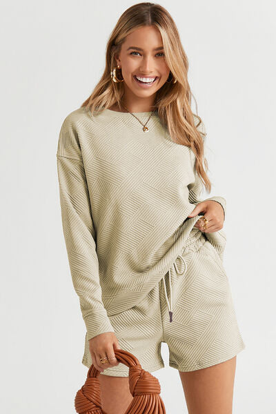 NOOSKY Long Sleeve Top and Shorts Set