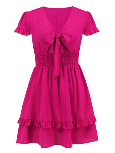 V-Neck Tiered Mini Dress