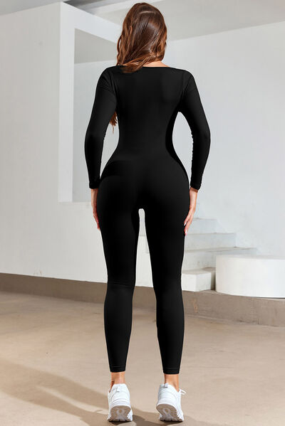 Ruched Long Sleeve Active Jumpsuit