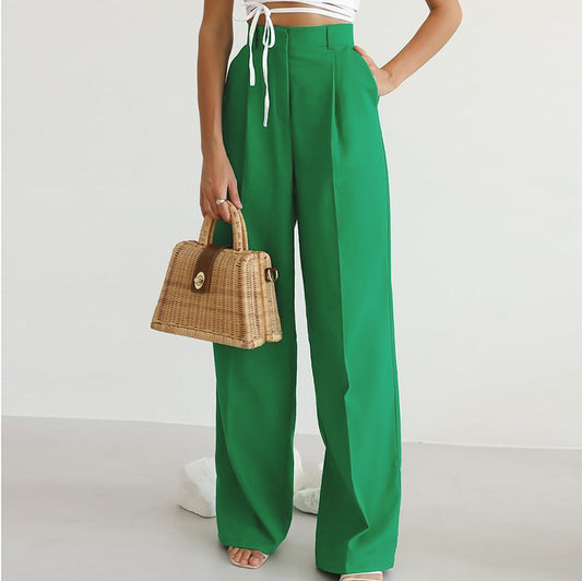 Women's Green High Waist Wide Leg Pants