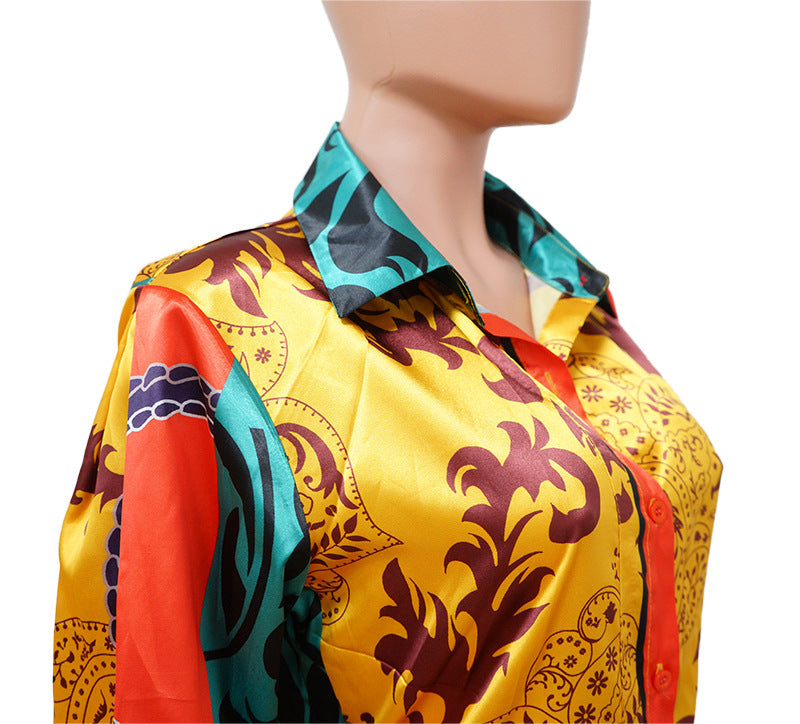 Women's Autumn Fashion Casual Printing Long Sleeve Loose Shirt Dress Top