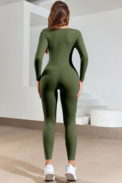 Ruched Long Sleeve Active Jumpsuit