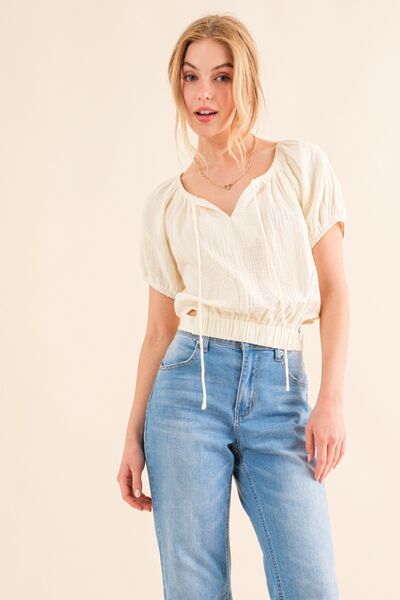 Cotton Gauze Waist Tied Blouse