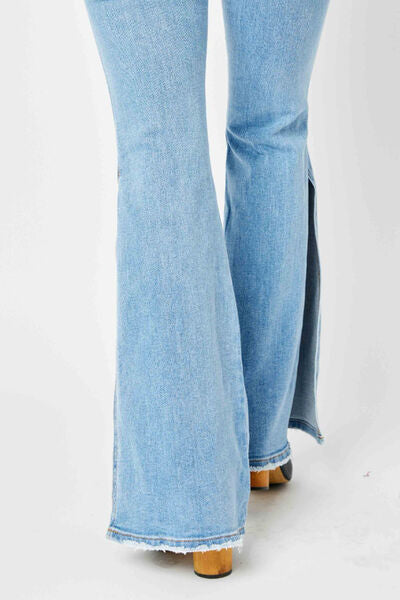 Raw Hem Slit Flare Jeans